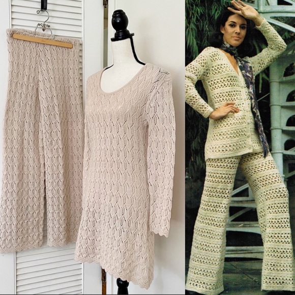 Vintage 70s Crochet Two Piece Set - Picture 2 of 10